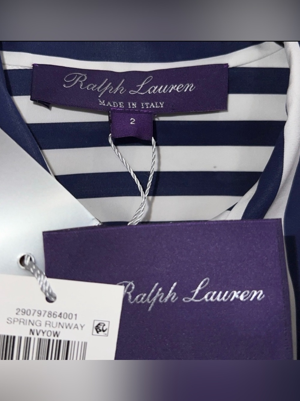 NWT! Ralph Lauren Collection (Purple Label/Runway) Striped Silk Tie-Neck Blouse